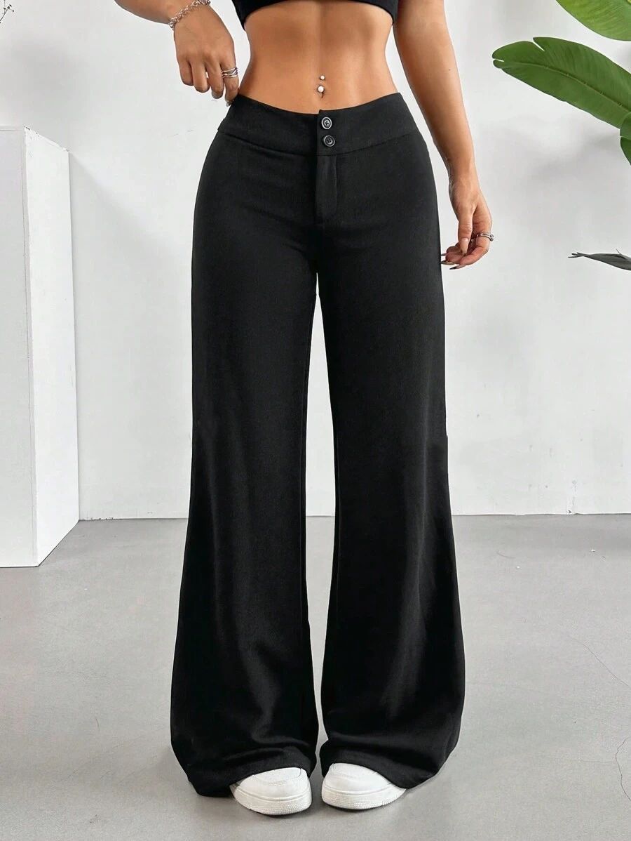 Black High Waist Wide Leg Palazzo Pants for Women