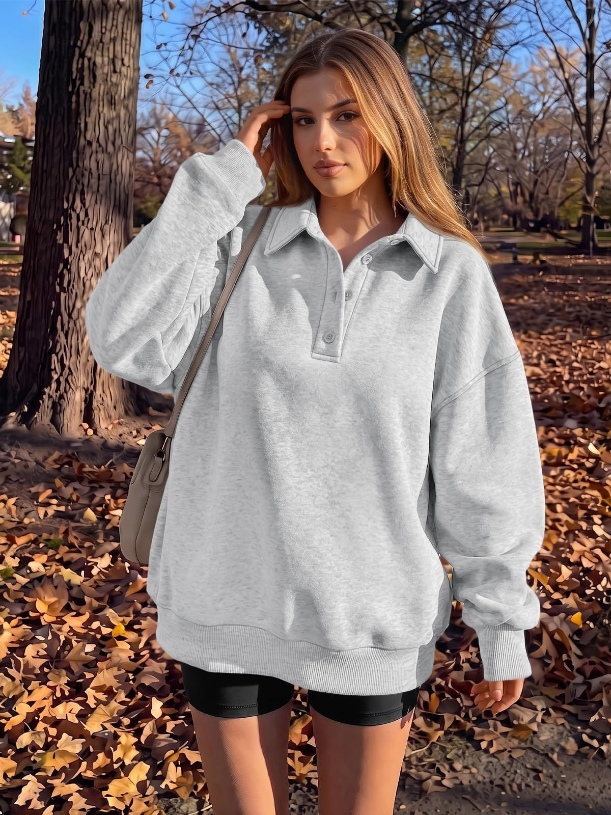 Polo Collar Fleece Pullover Oversized Casual Sweatshirt