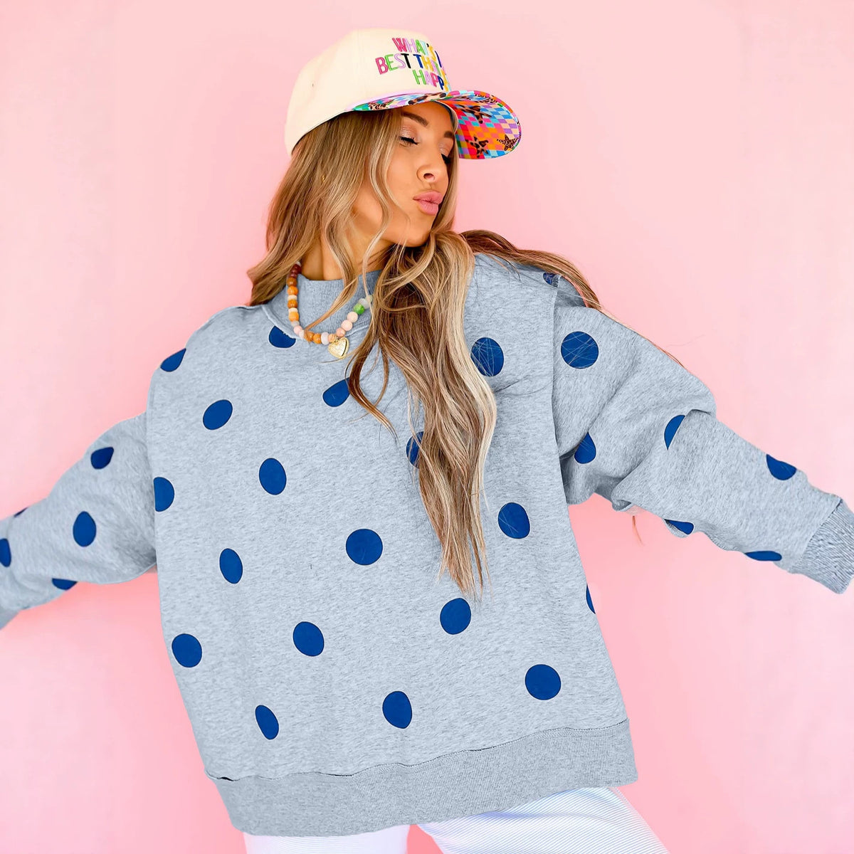 Womens Polka Dot Fleece Mock Neck Sweatshirt