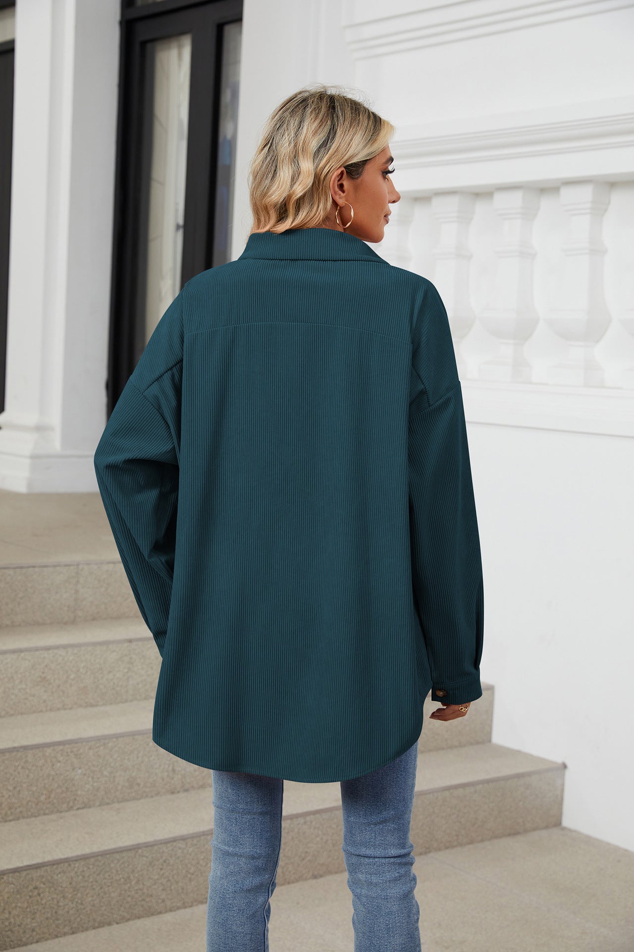 Solid Color Lapel Button-down Long-sleeved Loose Shirt