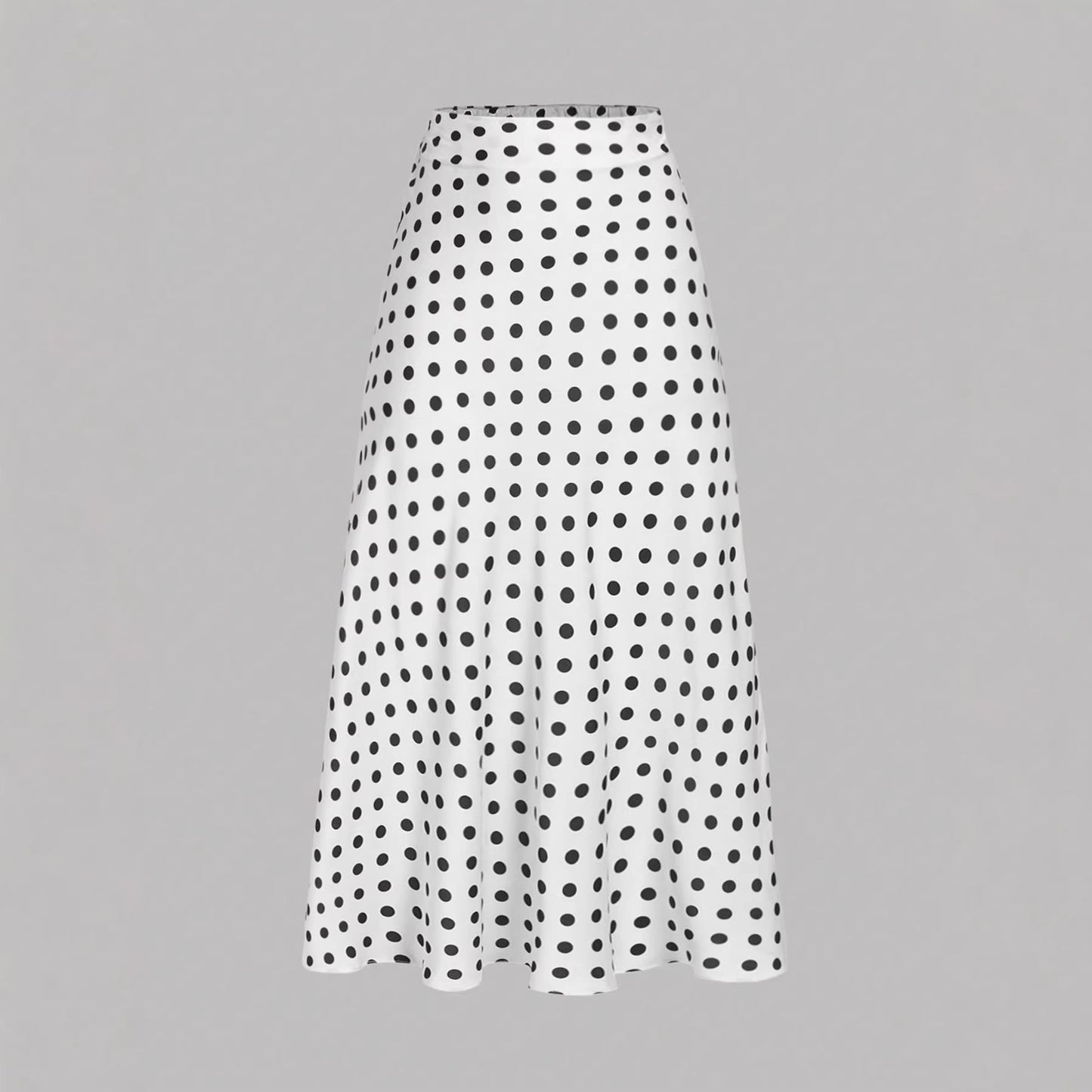 Womens Satin Polka Dot A Line Midi Skirt with Zipper