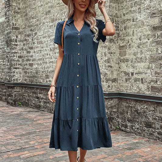 Women's  Button Front Tiered Midi Shirt Dress Casual Summer Dress
