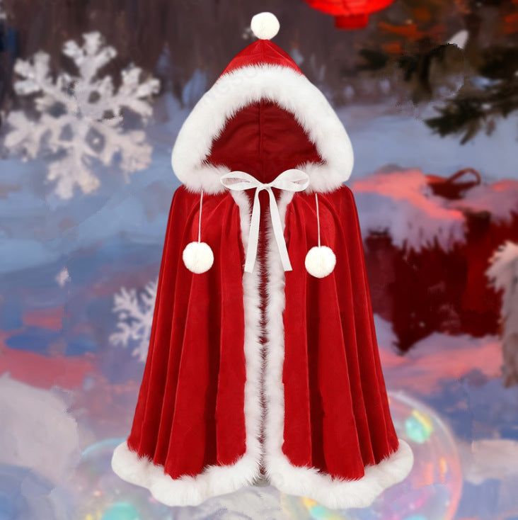 Velvet Hooded Christmas Cape Faux Fur Trim