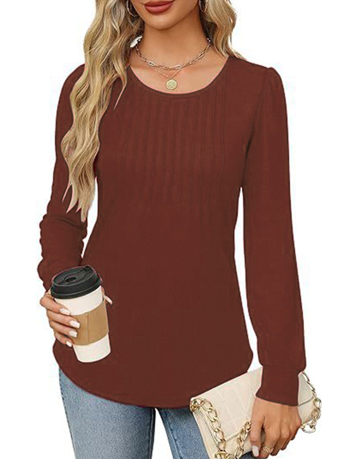 Solid Cotton Top Casual Pleated Puff Sleeve