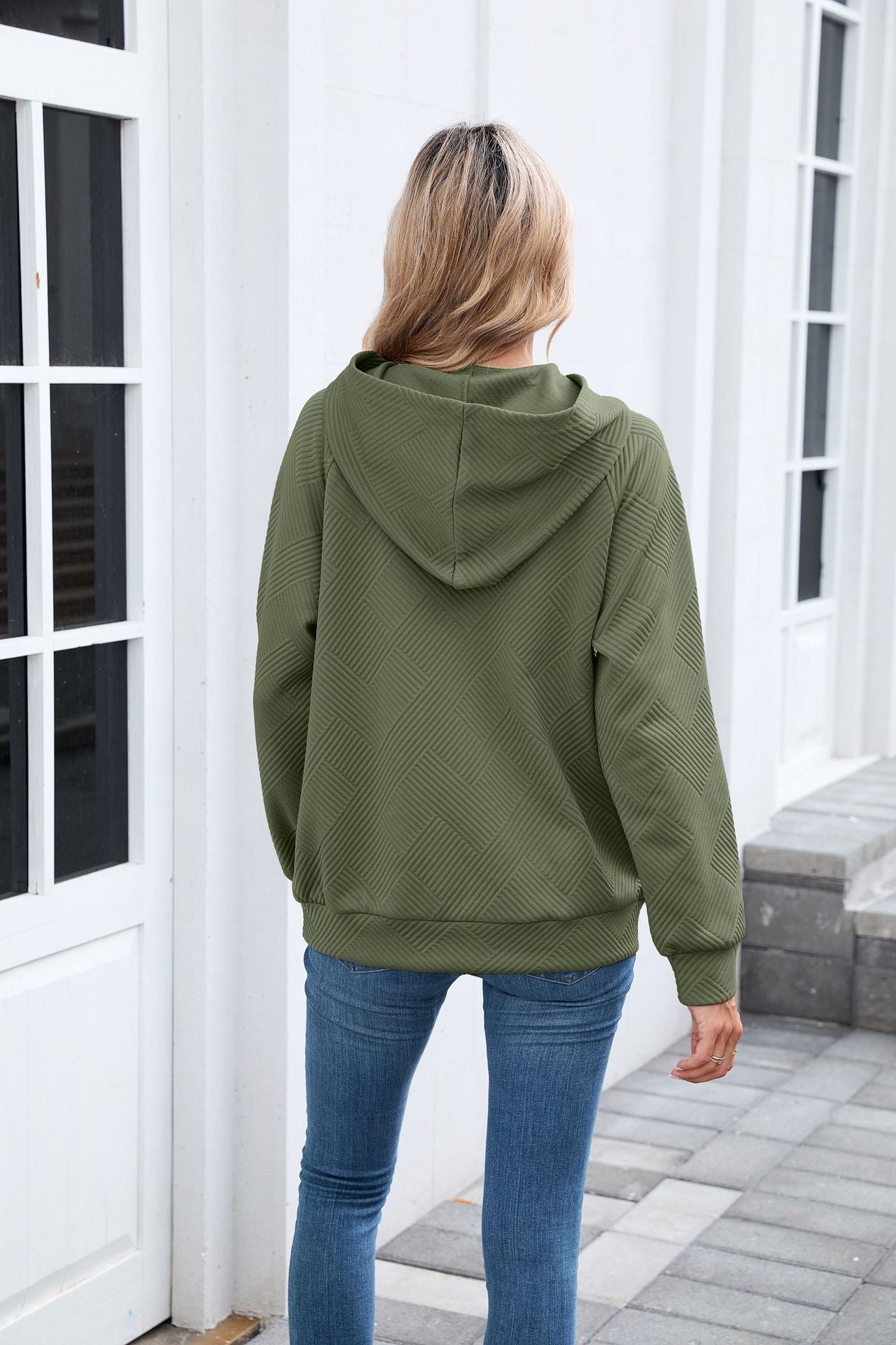 Women's Oversized Hoodie Textured Long Sleeve Pocket Top