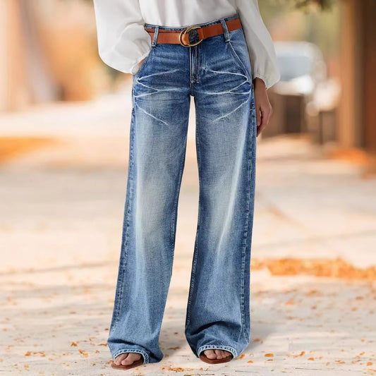 Washed Denim Jeans Vintage High Waist Wide Leg