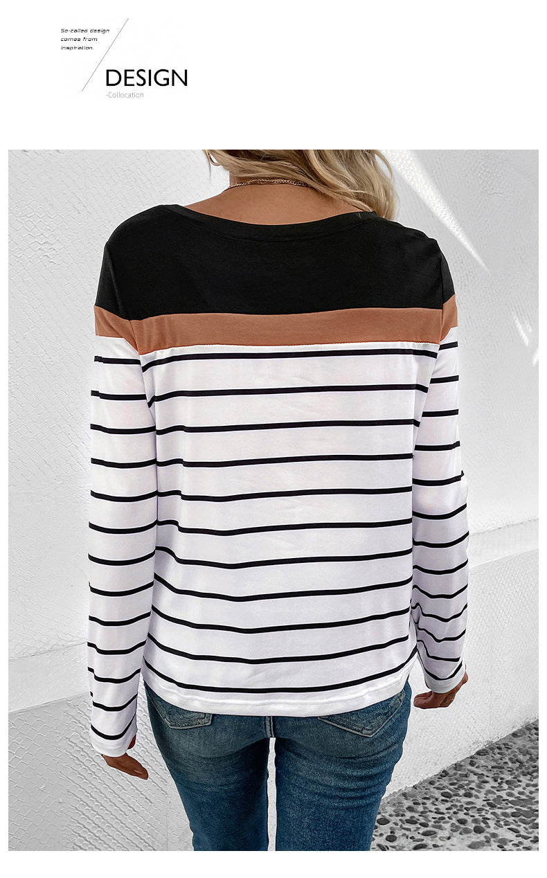 Colorblock Striped Long Sleeve Casual Boutique Top