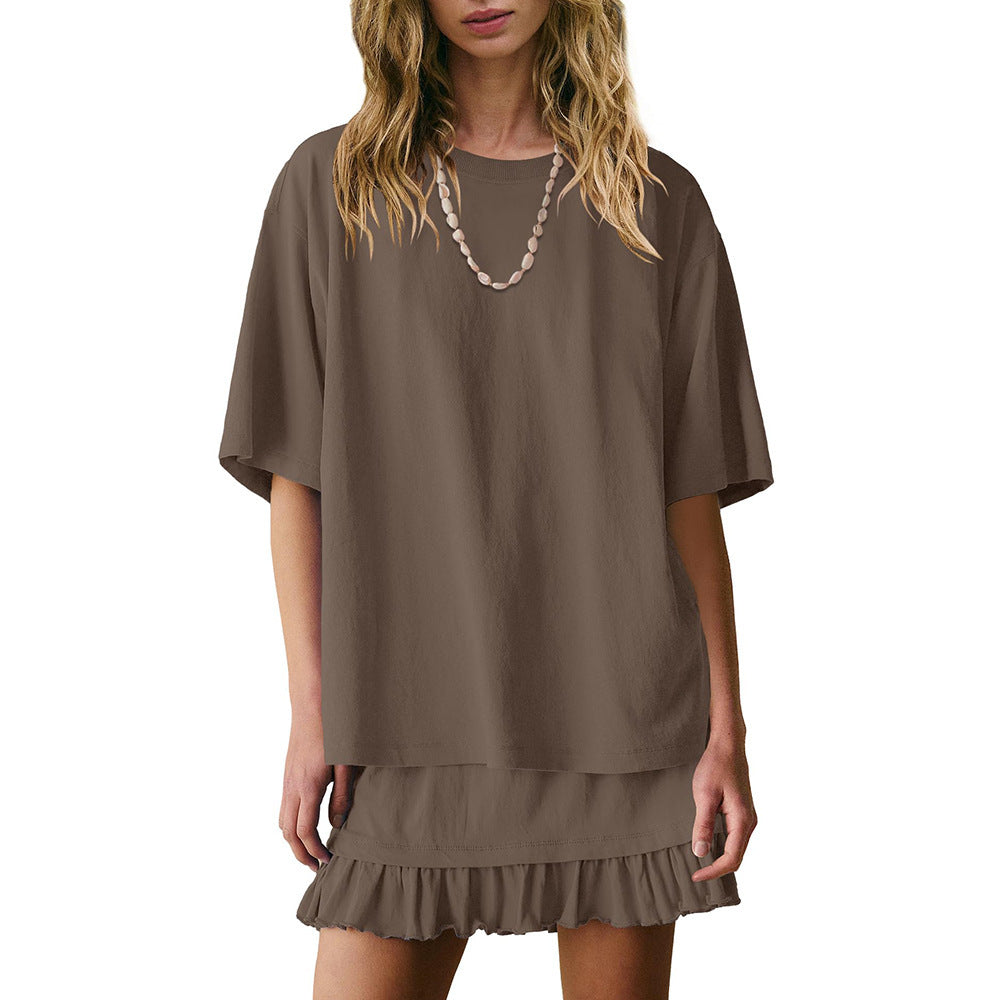 Casual Short Sleeve Top and Ruffle Mini Skirt 2-Piece Set