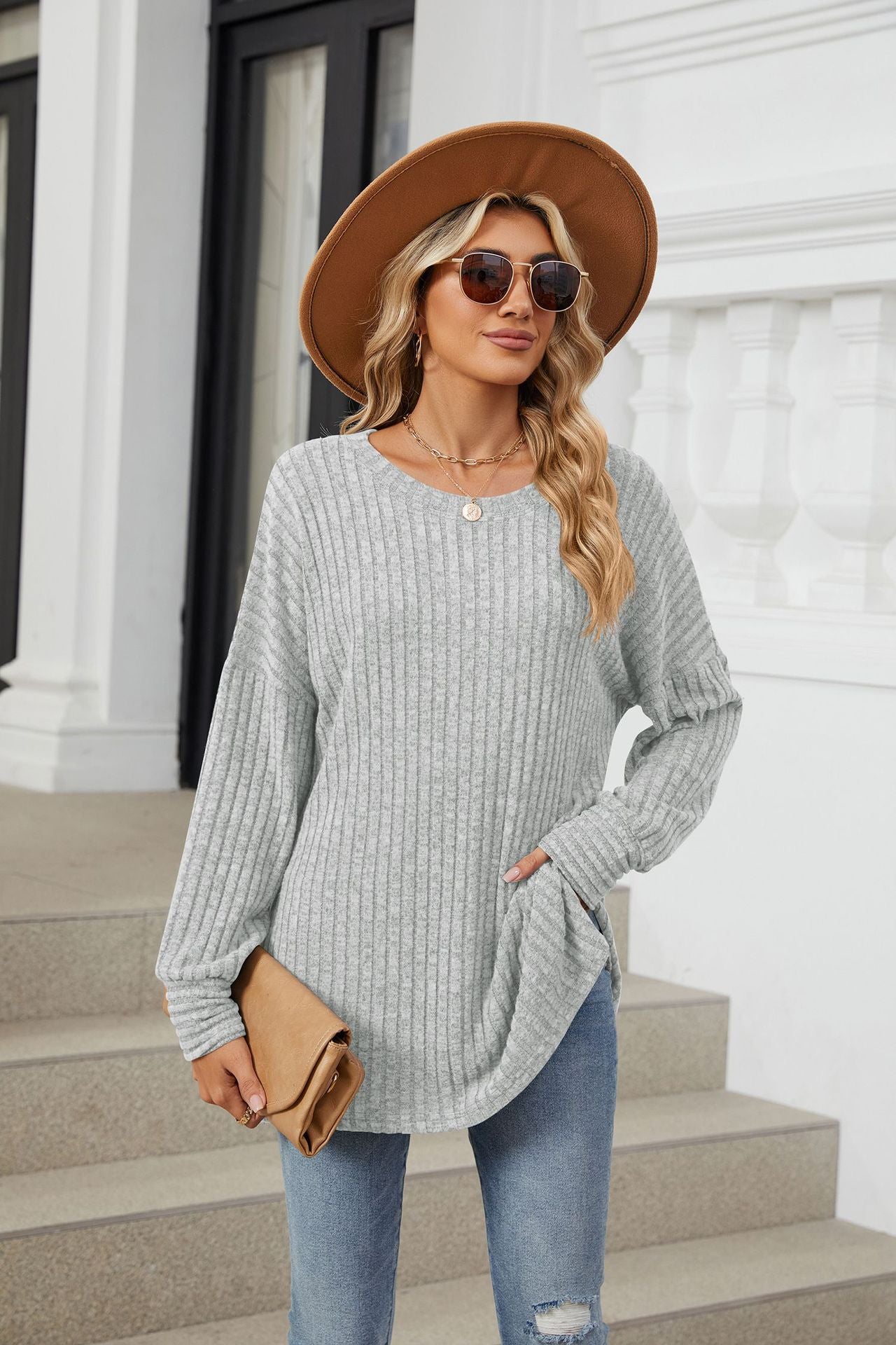 Long Sleeve Loose Crew Neck Pit Strip Grind