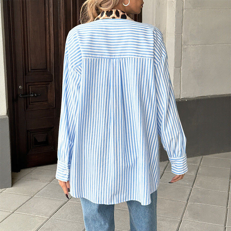Floral Stripe Patchwork Shirt Long Sleeve Casual Blouse