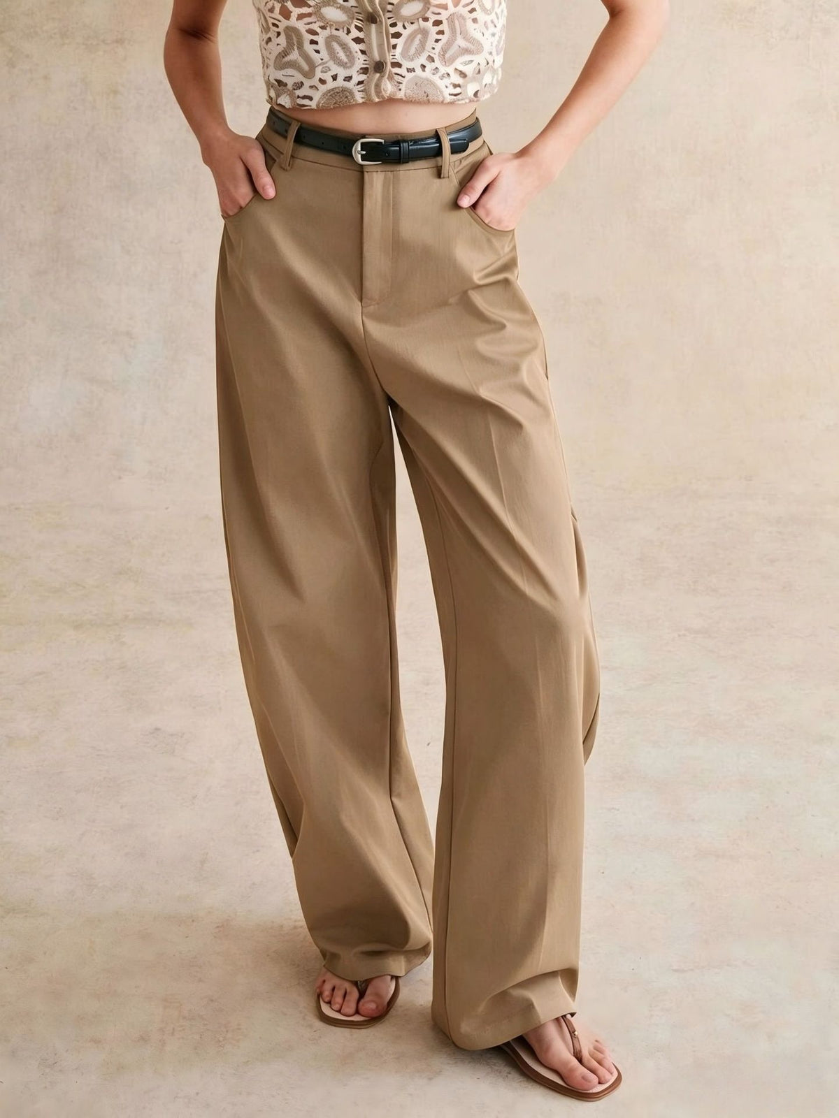 Women's High Waisted Baggy Barrel Leg Pants Cotton Casual