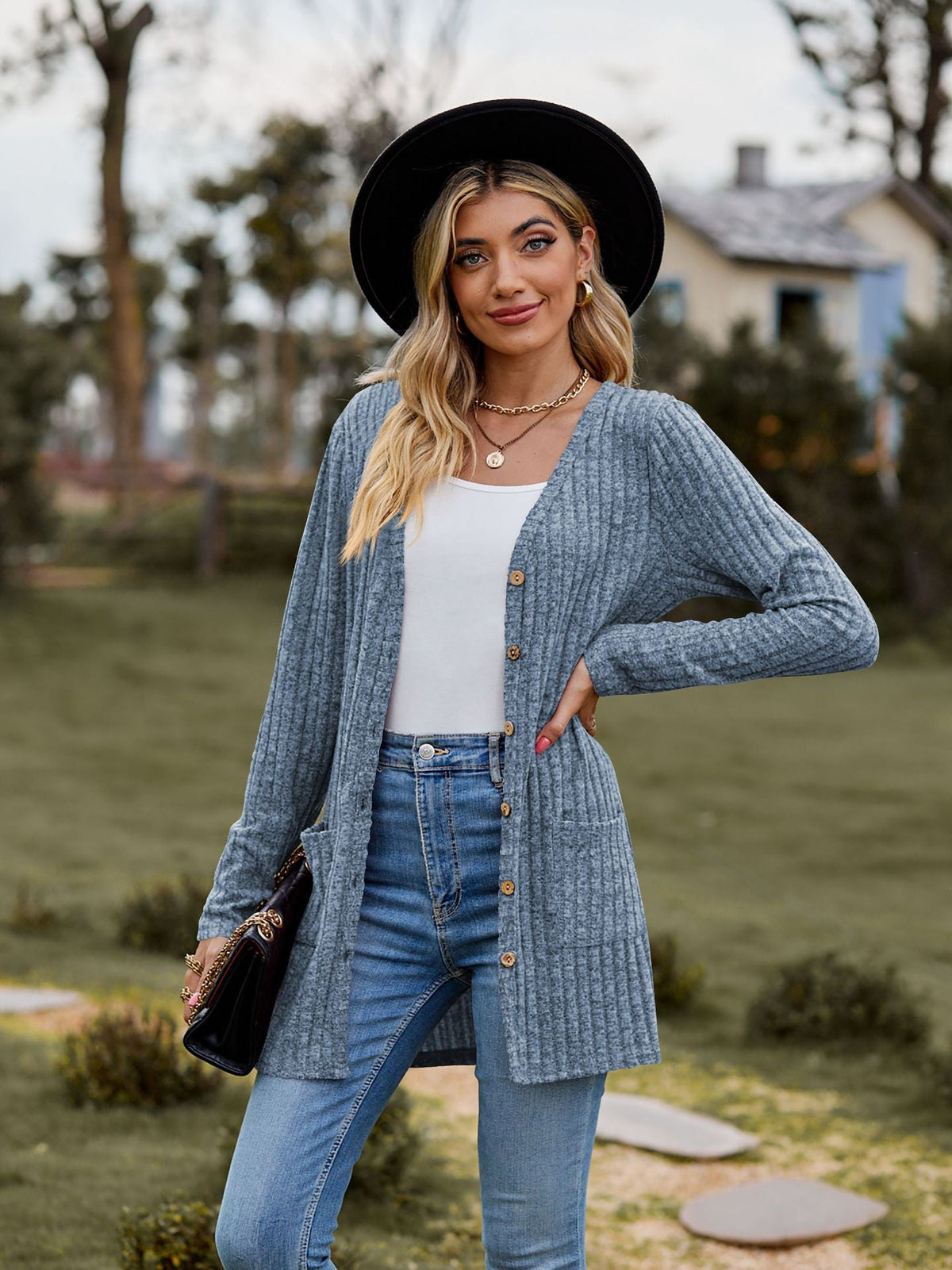 Ribbed Knit Longline Cardigan Button Front