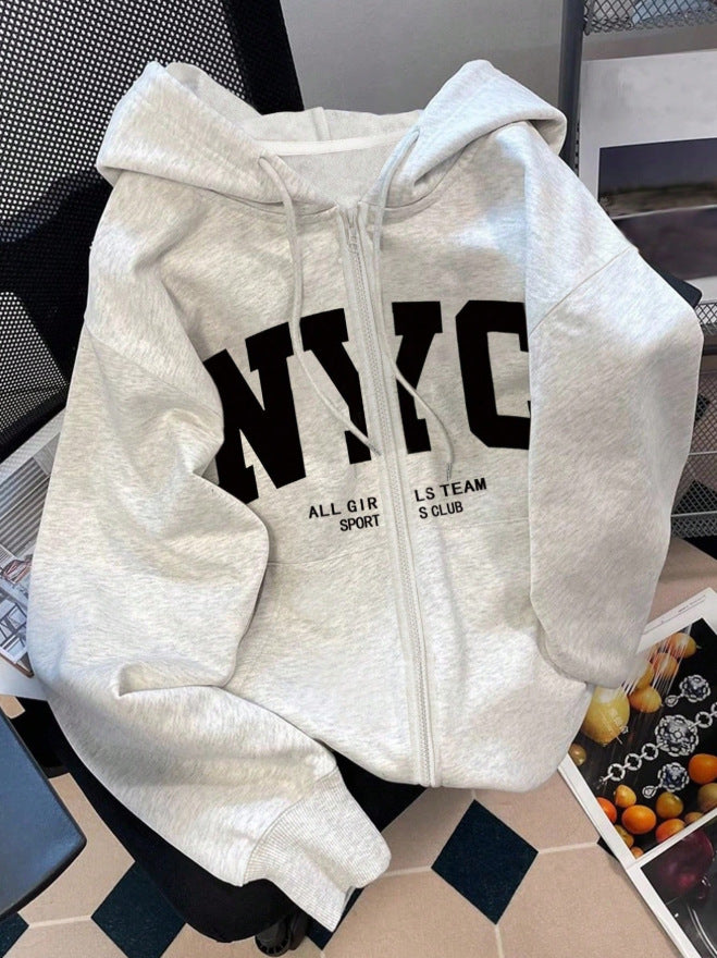 NYC Graphic Zip Up Oversized Hoodie