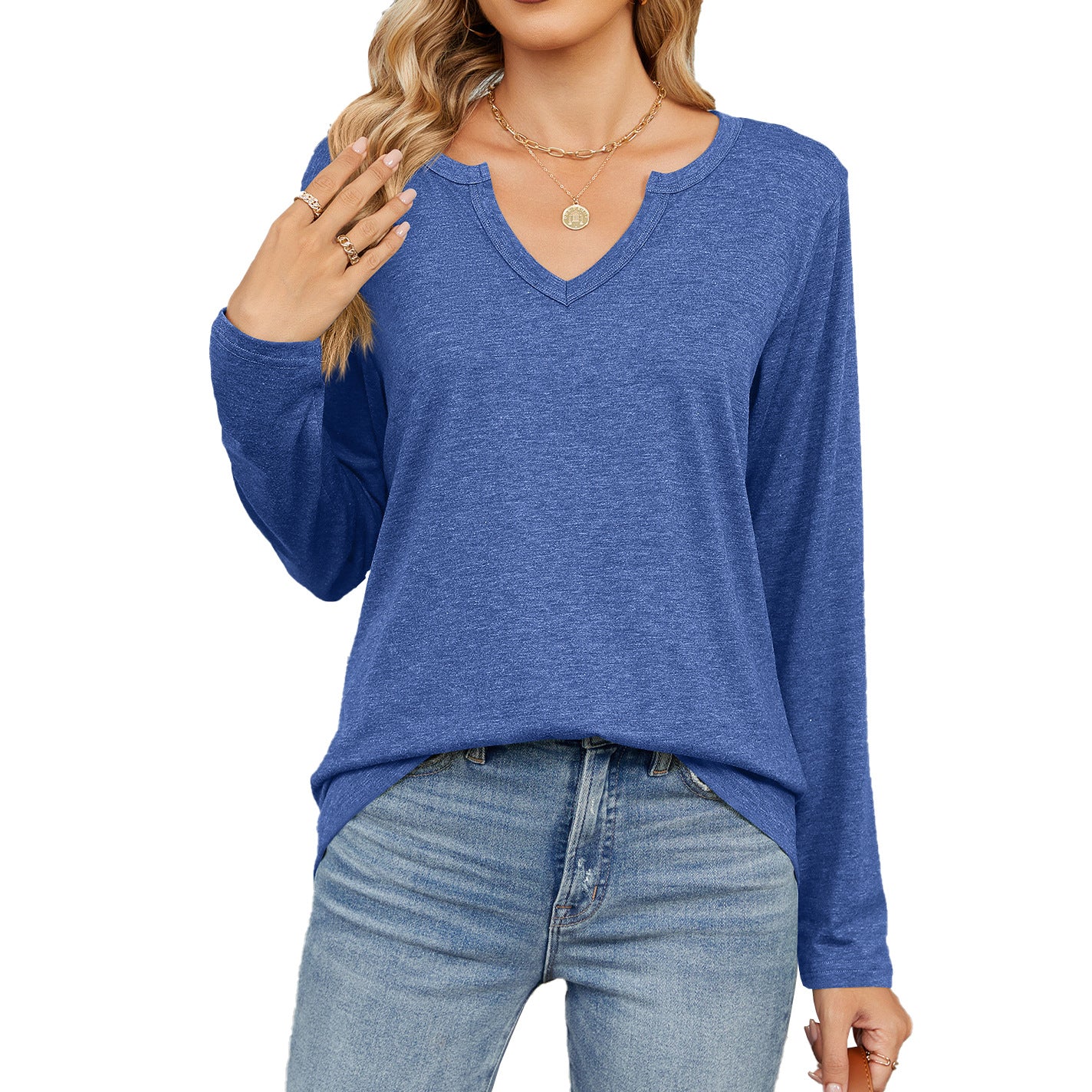 Women's Oversized V Neck Long Sleeve Tunic Top