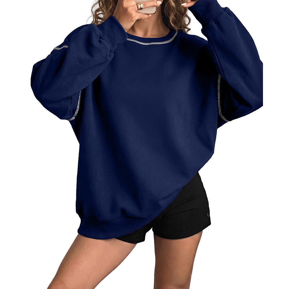 Contrast Stitch Crew Neck Casual Sweatshirt Pullover