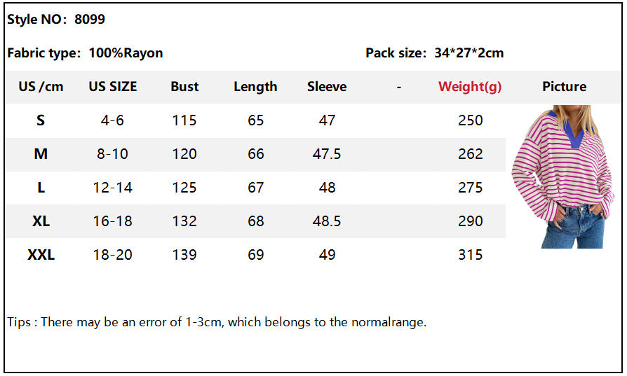 Striped V-neck Loose Sweatshirt Lapel Sweater