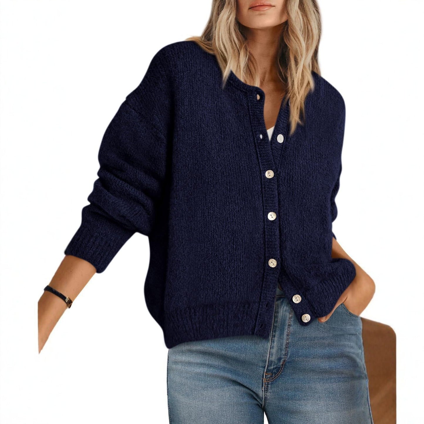 Textured Knit Button Front Cozy Cardigan