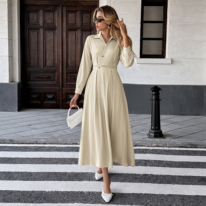 Women's Collared Shirt Dress Long Sleeve A-Line Maxi