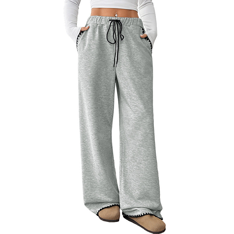 Colorblock Trim Drawstring Elastic Waist Straight Pants