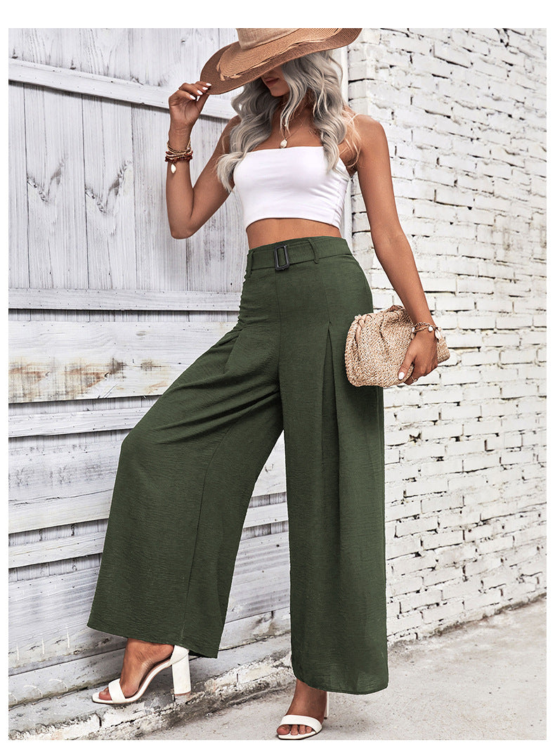 High Waist Wide Leg Solid Color Flowing Pants for Women