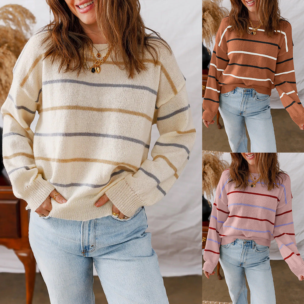 Casual Striped Loose Fit Pullover Sweater for Women