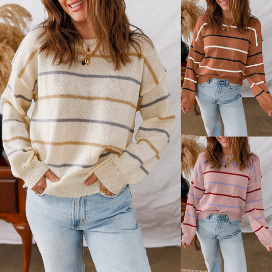 Casual Striped Loose Fit Pullover Sweater for Women
