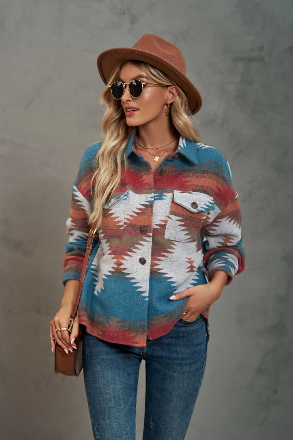 Women's Aztec Cropped Shacket Oversized