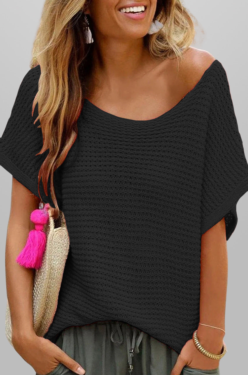 Summer Knit Top for Women Loose Casual Short Sleeve Tee