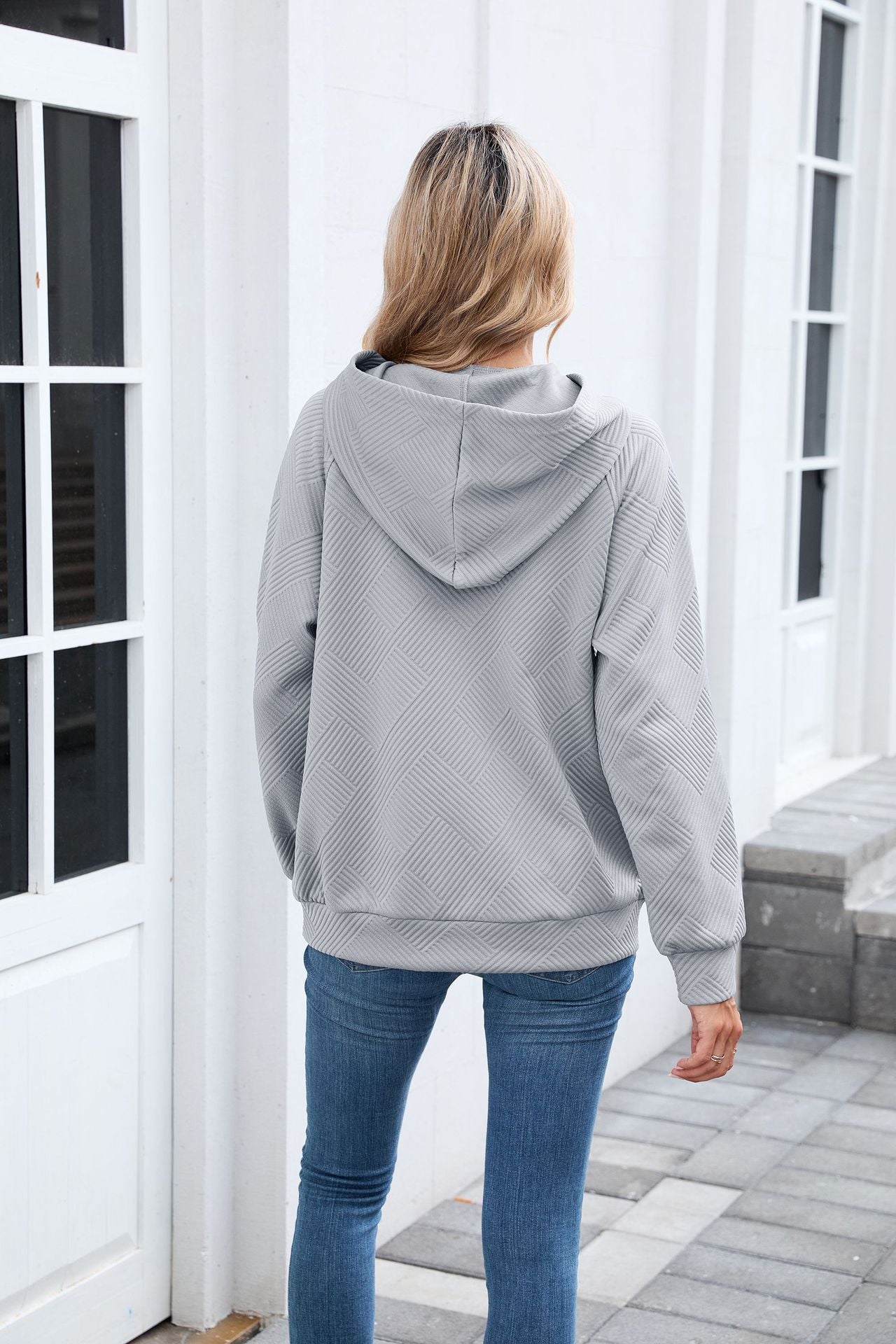 Textured Chevron Hoodie | Cozy Pullover Kangaroo Pocket