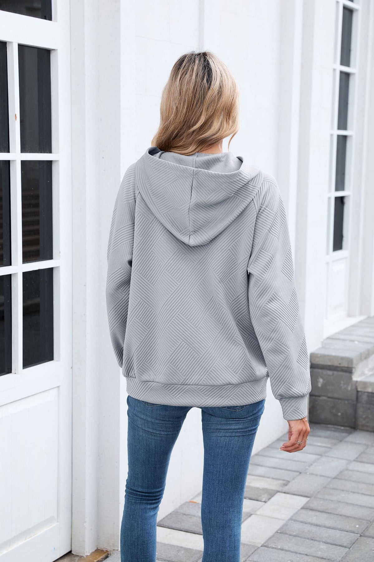 Women's Oversized Hoodie Textured Long Sleeve Pocket Top
