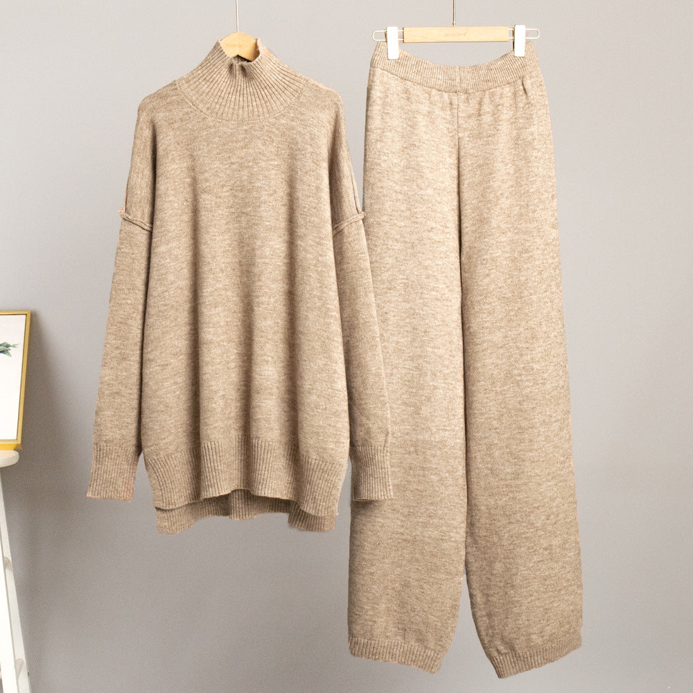 Turtleneck Knit Sweater Pants Set Relaxed Fit