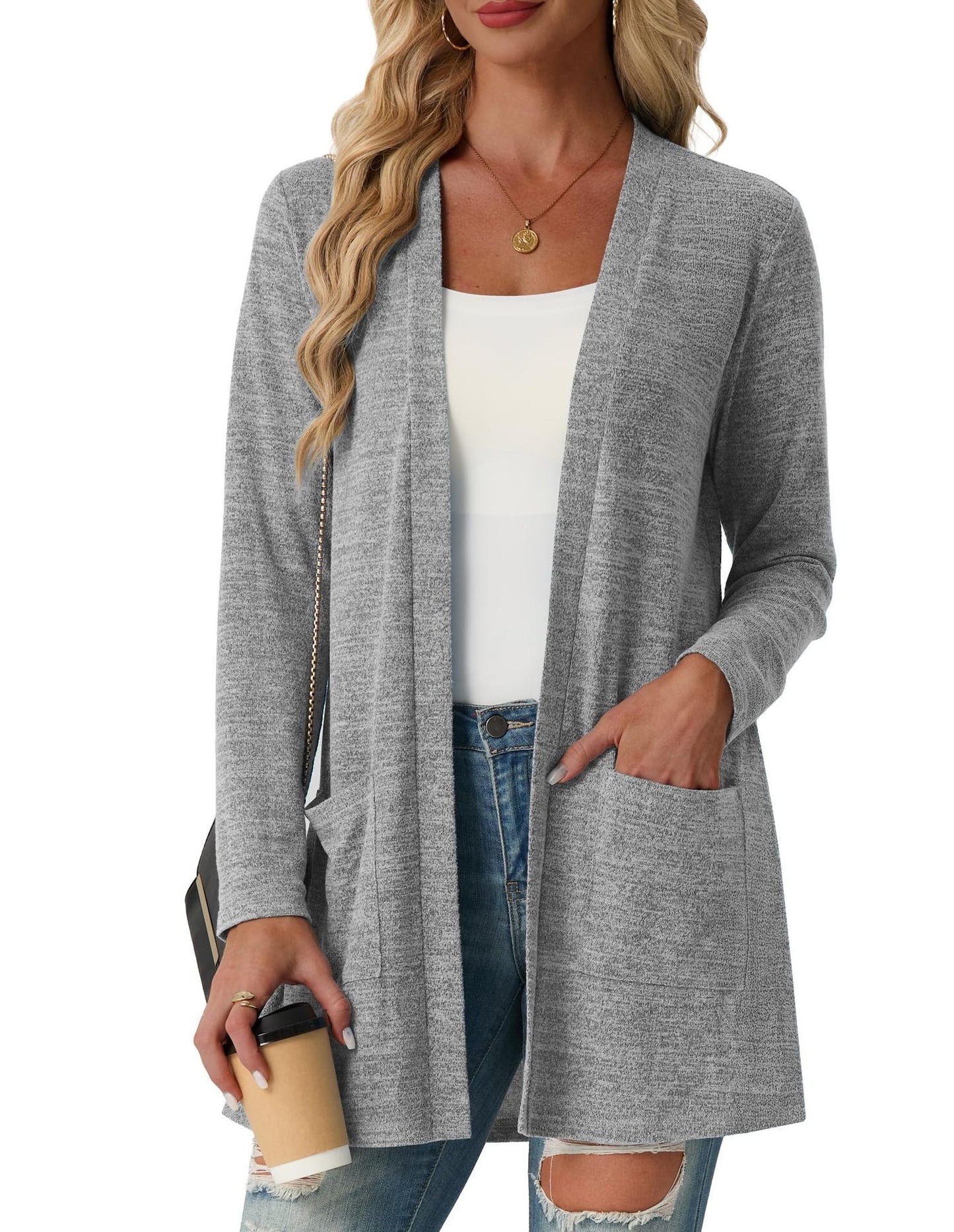 Open Front Cardigan Lightweight Knit Long Sleeve Top