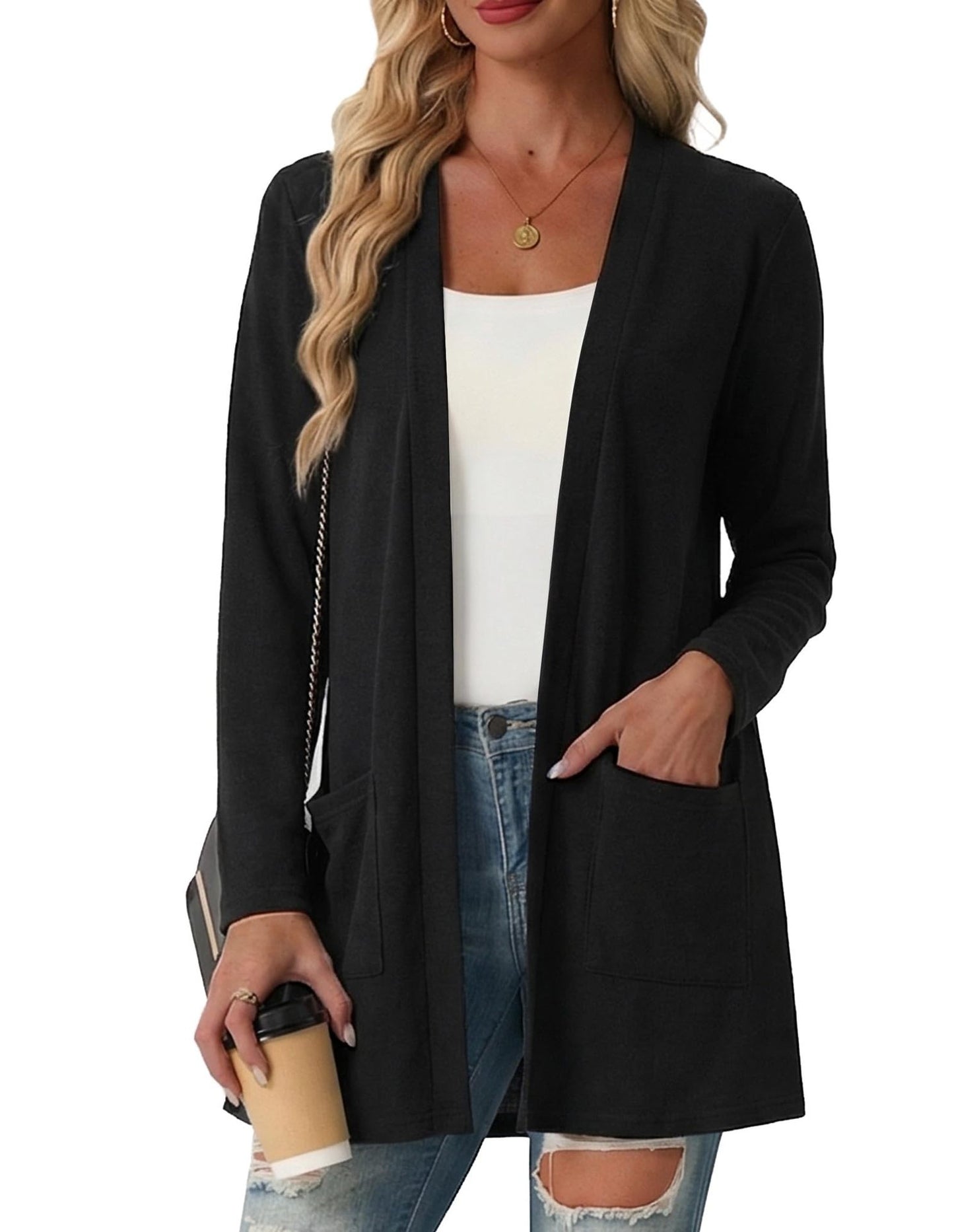 Open Front Cardigan Lightweight Knit Long Sleeve Top