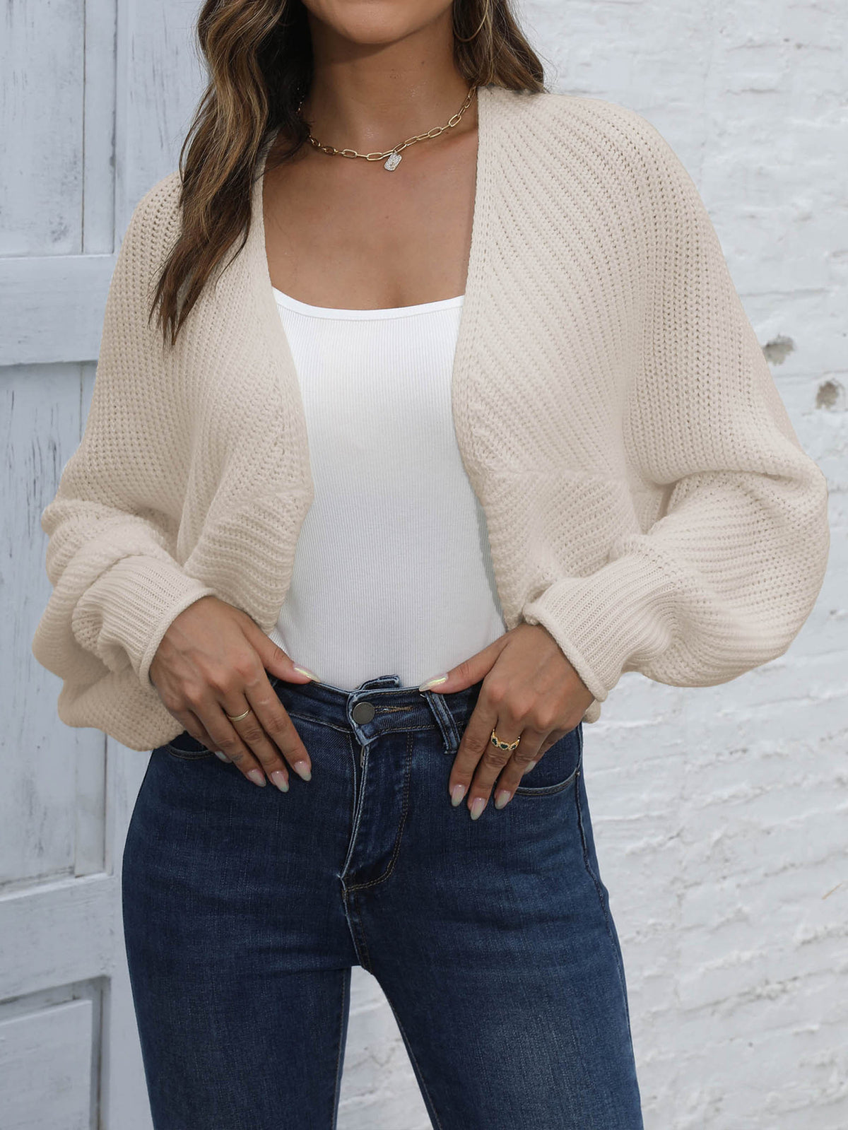 Women's Cropped Batwing Shrug Open Front Knit Cardigan