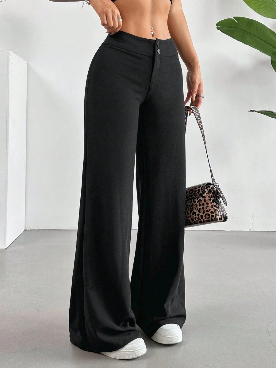 Black High Waist Wide Leg Palazzo Pants for Women
