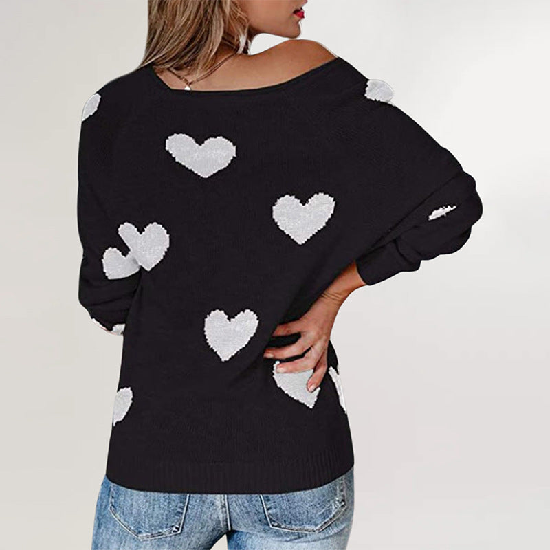 Women's Oversized Heart V Neck Valentine Sweater