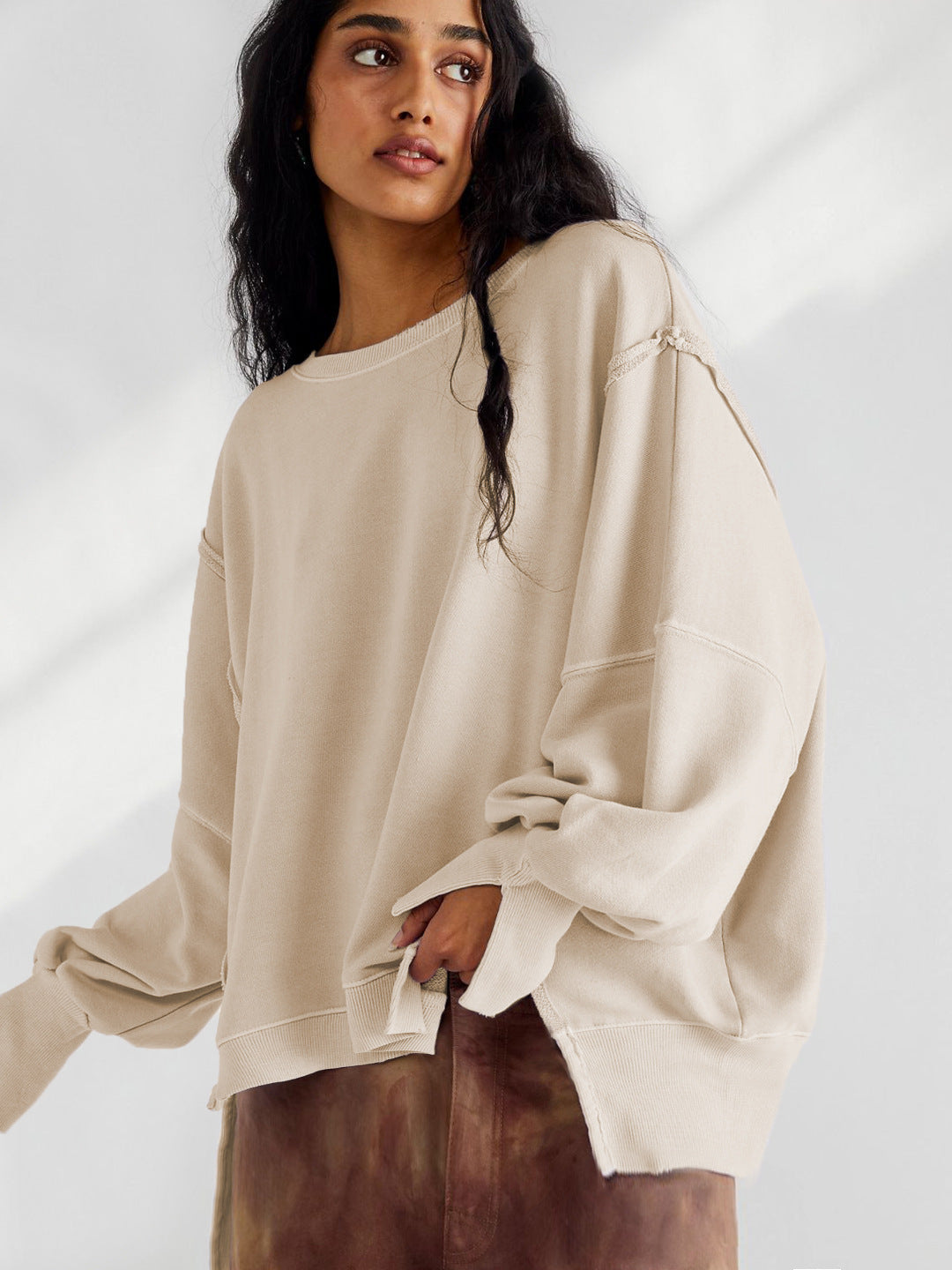 Oversized Crew Neck Long Sleeve Casual Knit Sweatshirt Top