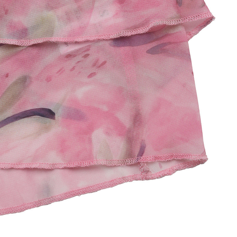 Floral Halter Backless Chiffon Tank Top Layered Summer