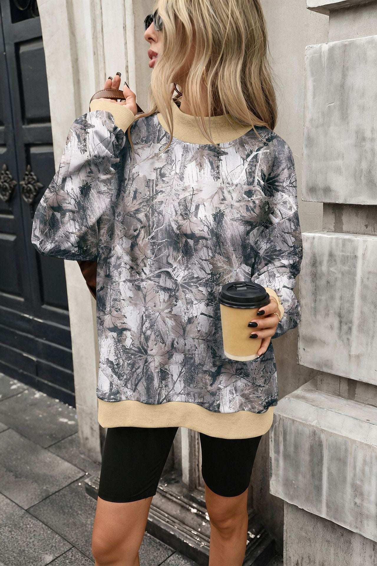 Camo Print Oversized Crew Neck Pullover Sweatshirt