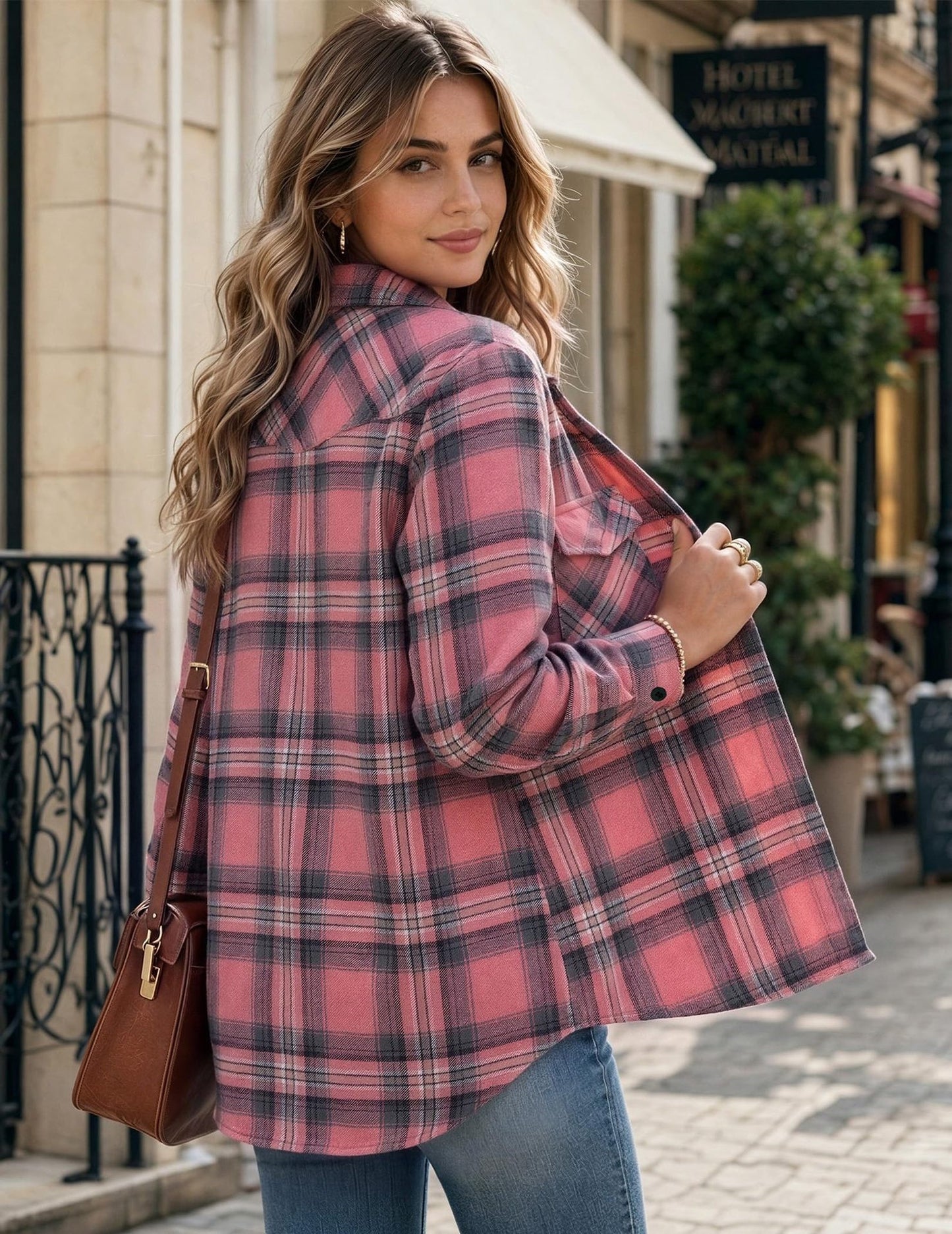 Plaid Button Down Pocket Shirt Casual Oversized Top