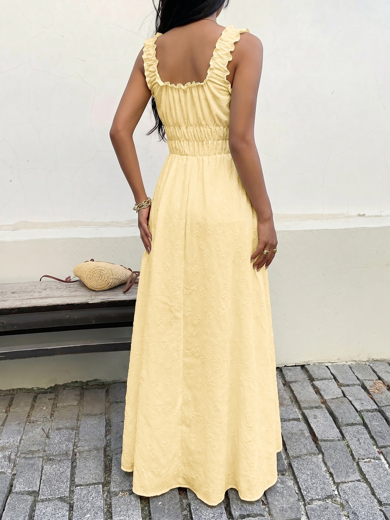 Ruffled Sleeveless Smocked Waist Maxi Dress Summer Strap Sundress