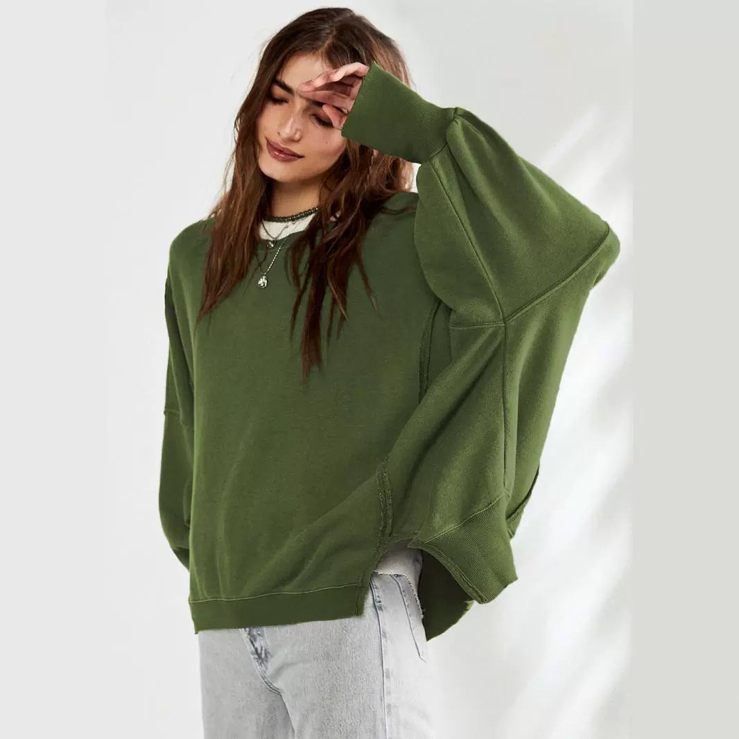 Oversized Crew Neck Long Sleeve Casual Knit Sweatshirt Top