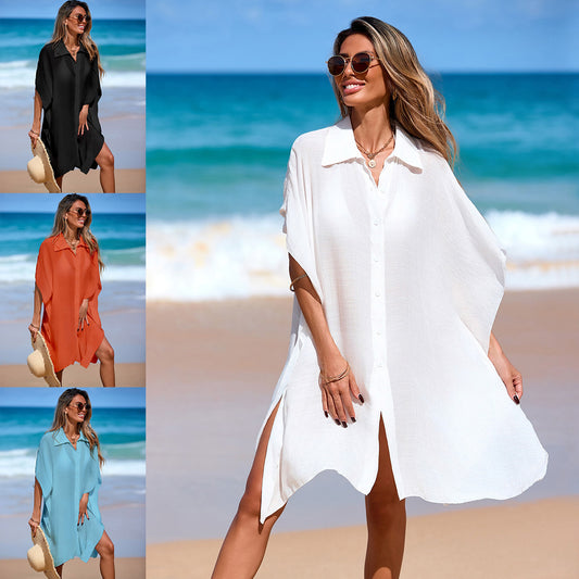 Women’s Resort Beach Cover Up Button Down Shirt Dress