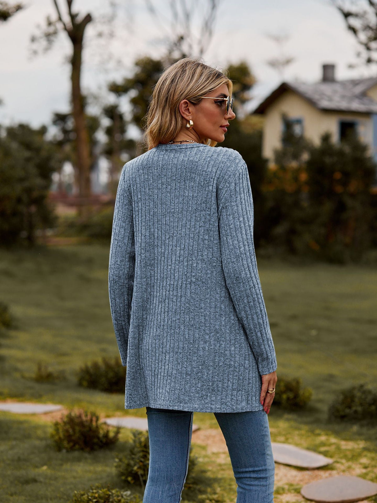 Ribbed Knit Longline Cardigan Button Front