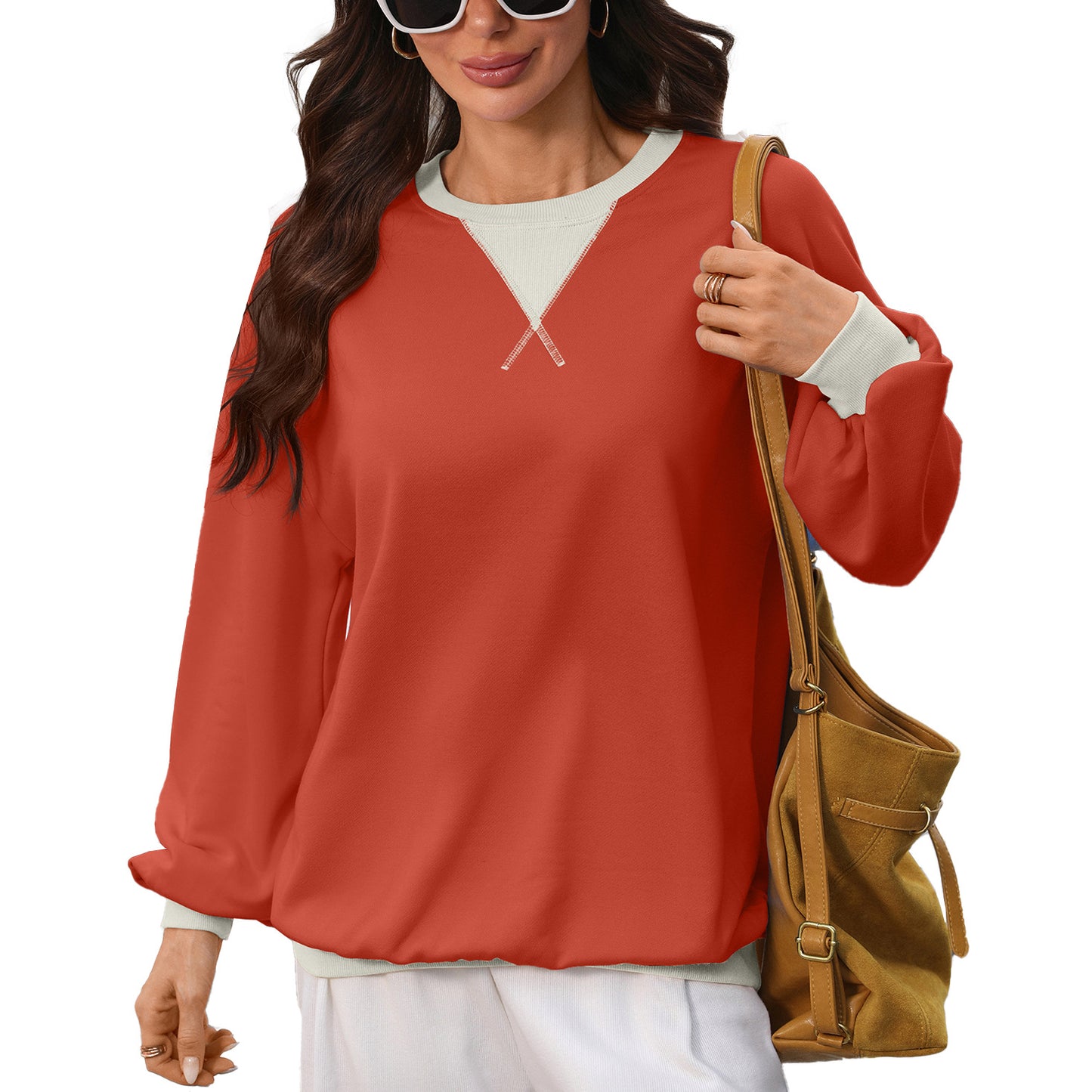 Colorblock Cotton Sweatshirt Oversized Casual Pullover