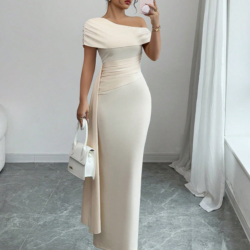 Off Shoulder Ruched Knit Maxi Dress for Women