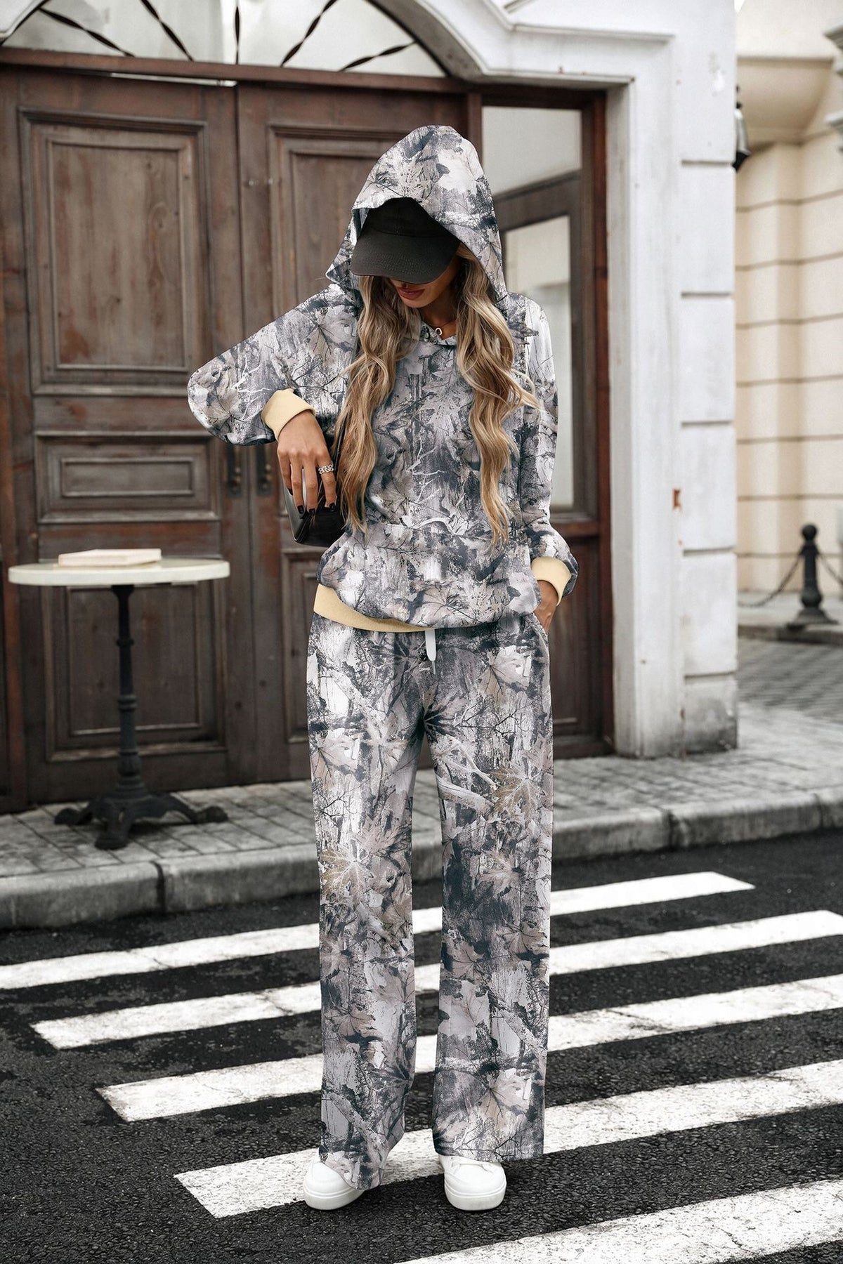 Women's Oversized Printed Hoodie Wide Leg Pants Lounge Set