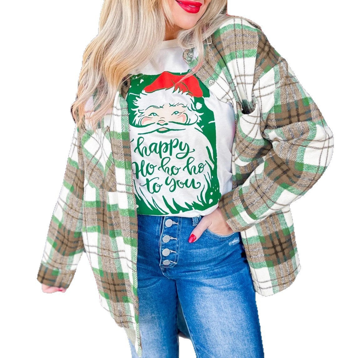 Plaid Checkered Christmas Shirt Jacket - Holiday Cozy Fit