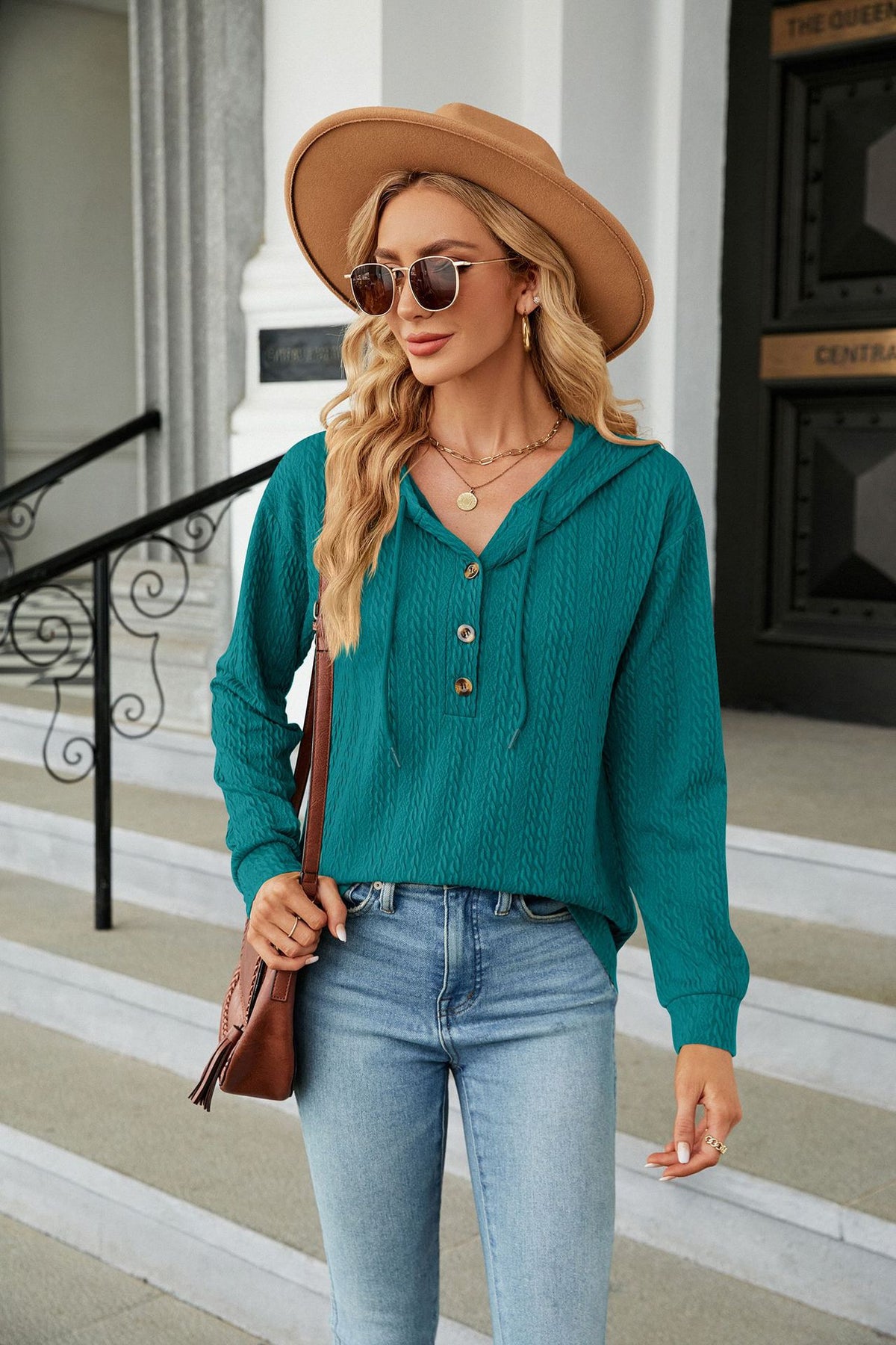 Women's Button Hoodie Long Sleeve Casual Loose Pullover
