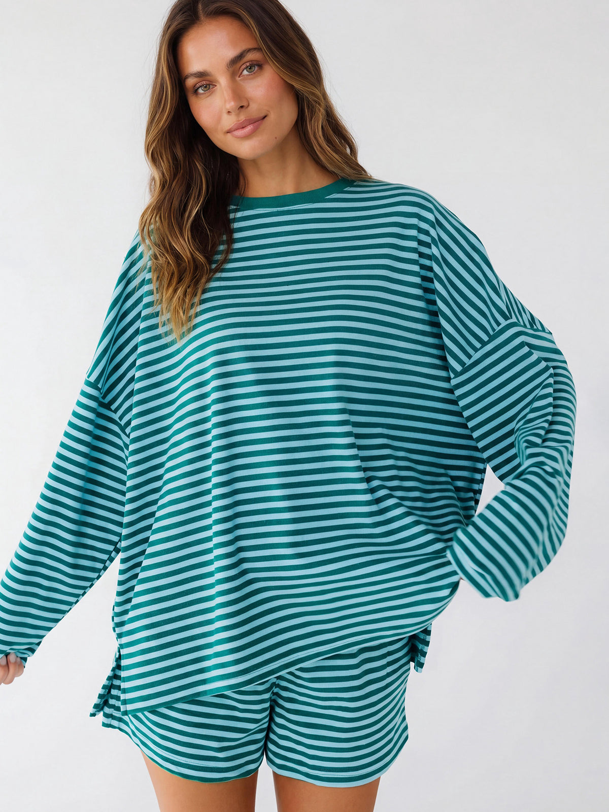 Striped Oversized Two Piece Lounge Shorts Set